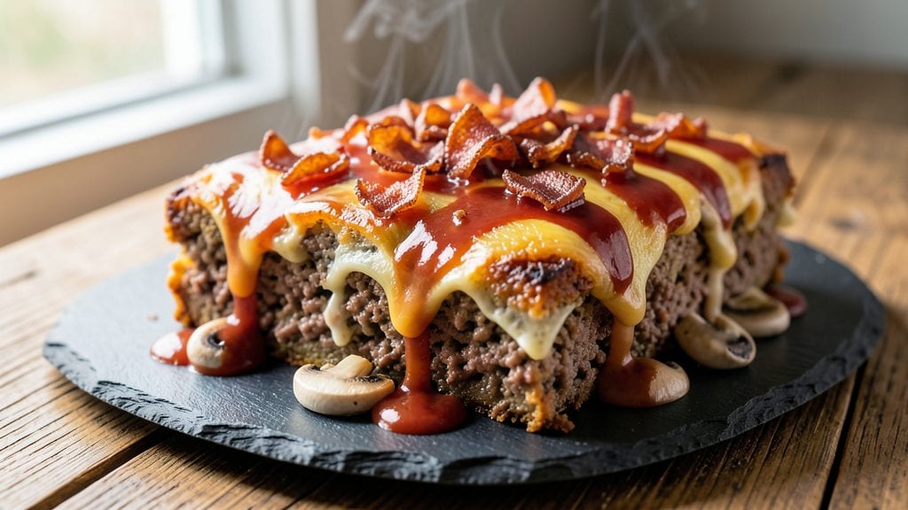 Bacon Mushroom Swiss Cheese Meatloaf Recipe: Smoky Crust and Melty Cheese Fusion