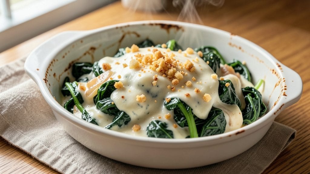Creamed Spinach With Philadelphia Cheese Recipe: Velvety Green Sauce With Gooey Cheese Crown