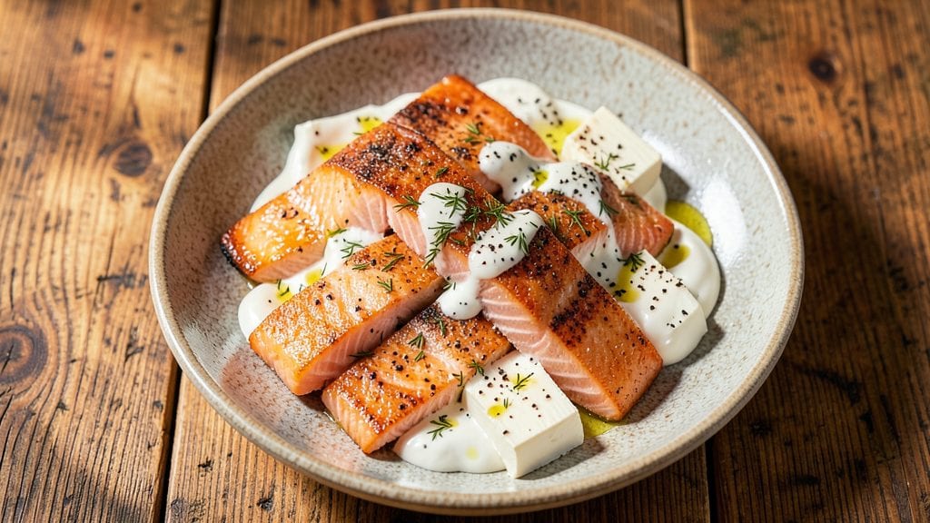 Salmon and Soft Cheese Recipe: Crispy Pan-Seared with Creamy Dill Dip Pairing